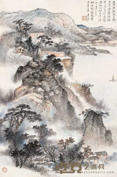唐云 1956年作 秋山觅道 立轴 69×46cm